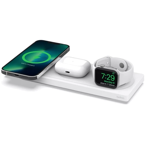Зарядное устройство Belkin Wireless Charger Base Station White (WIZ016VFWH) for iPhone 16 I 15 I 14 I 13 I 12 series, Apple Watch and Apple AirPods: Кабель в комплекте отсоединяемый