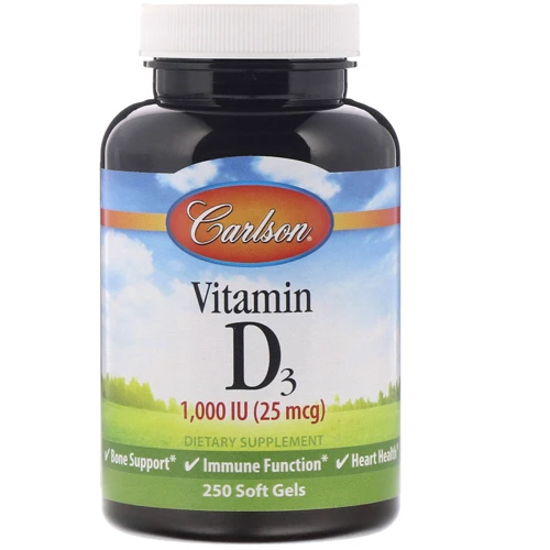 Carlson Labs Vitamin D3, 25 mcg (1.000 IU), 250 Soft Gels (CAR-01452)