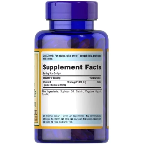 Puritan's Pride Vitamin D3 Витамин D3 2000 МE 200 капсул: Тип Витамин D