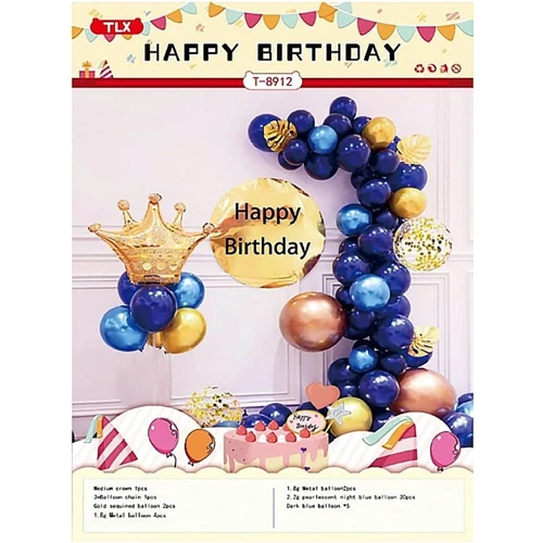 Украшение помещений Фотозона из воздушных шаров T-8912 Happy birthday золото с синим