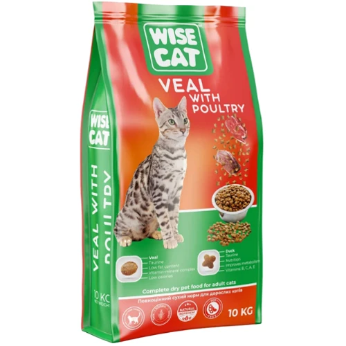 Сухой корм Wise Cat 10 кг Veal with poultry - Телятина с домашней птицей для взрослых кошек 10 кг (4820111141616)