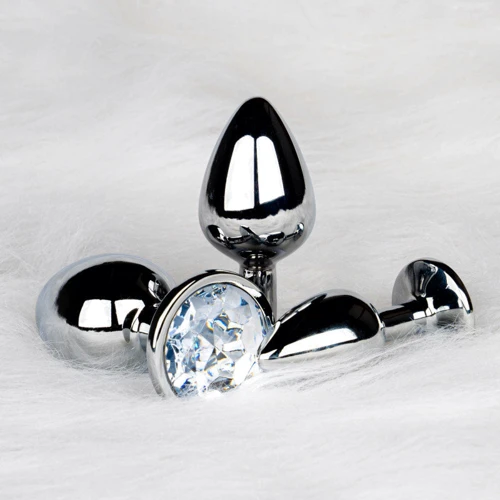 Металлическая анальная пробка Ouch! Heart Gem Silver - Diamond, S