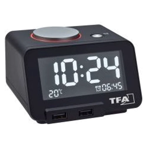 Будильник TFA HOMTIME з функцією USB заряджання чорний 103x90x66 мм (60201701)