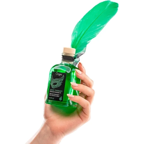 Набор для массажа Orgie – Sexy Therapy Apple (100 мл), съедобное разогревающее масло + перышко