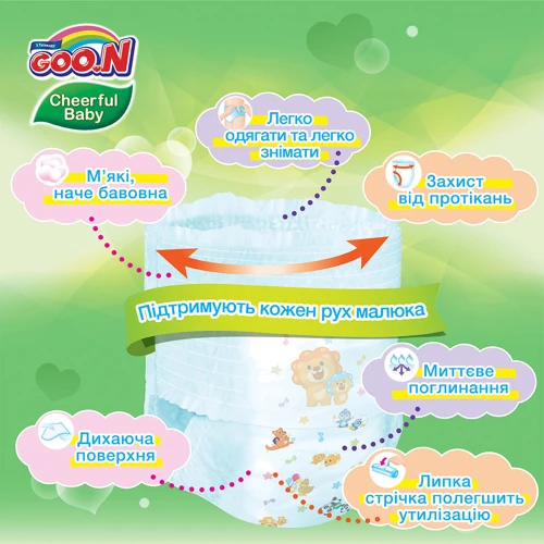 Трусики-подгузники Goo.N CHEERFUL BABY для детей (размер L, унисекс, 48 шт) (843285): Количество в упаковке, шт 48