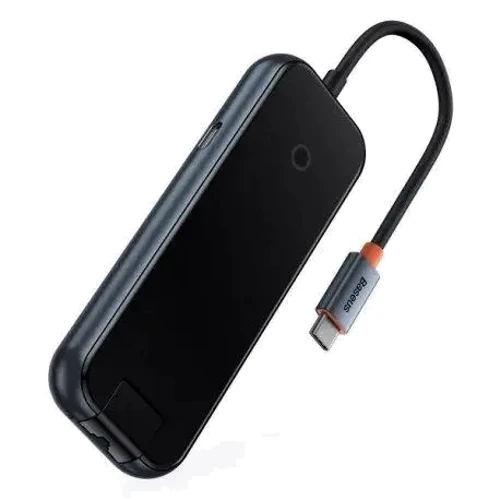 Адаптер Baseus Adapter AcmeJoy USB-C to 2xUSB3.0+USB2.0+RJ45+Type-C PD Dark Grey (WKJZ010113): Дополнительные разъемы USB OTG, Ethernet, USB 3.0, USB-C