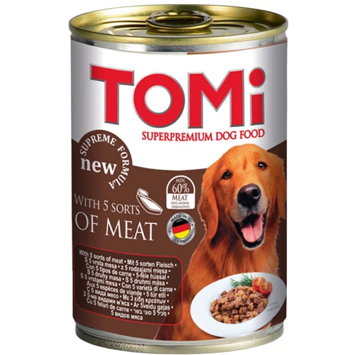 Консерви для собак TOMi 5 kinds of meat 5 ВИДІВ М'ЯСА супер преміум корм, 1.2 кг