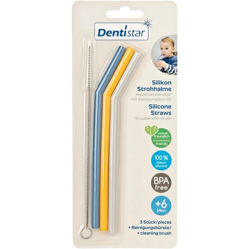 Набір соломинок Dentistar силіконові з йоржиком 3 штуки (3060022): Виробник Dentistar