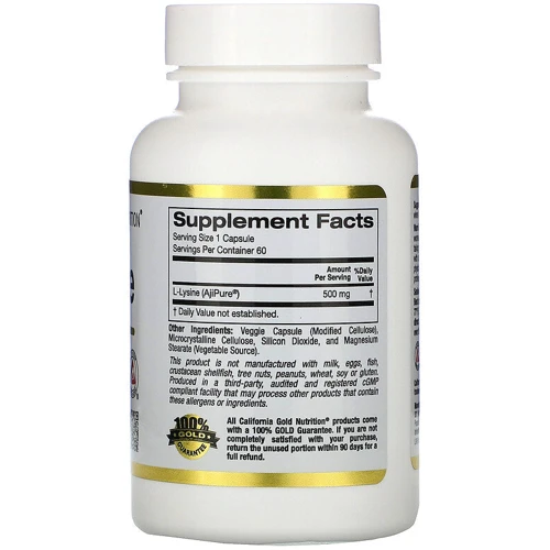 California Gold Nutrition L-Lysine, 500 mg, 60 Veggie Capsules (CGN01132): Тип лізин
