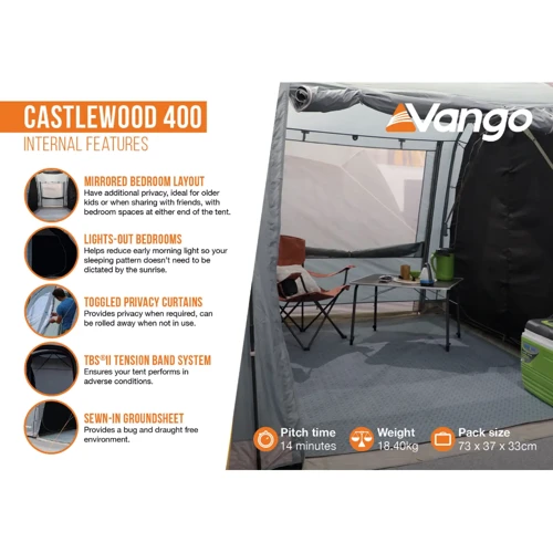 Палатка Vango Castlewood 400 Package Mineral Green (TETCSLWOD000001) (930841) фото 10
