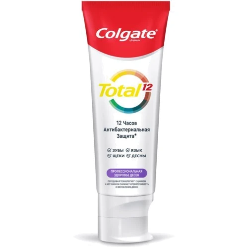 Colgate Зубная паста Total 12 Антибактериальная Здоровье десен 75 мл: Назначение Чувствительные зубы, Чувствительные десна, Укрепление эмали, Ароматизация, Комплексная защита, От зу