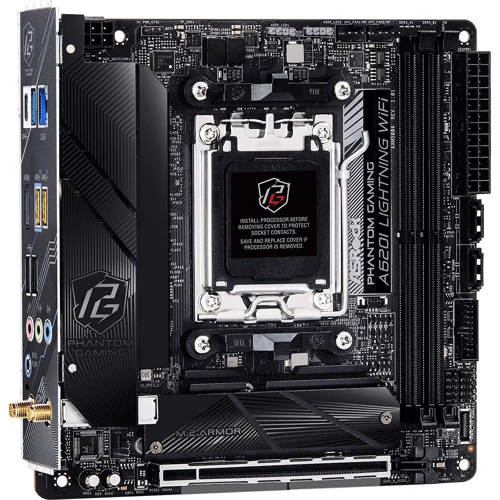 ASRock A620I LIGHTNING WIFI: Разъемы на задней панели USB 3.2 Gen 2, HDMI, USB Type-C, USB 3.2 Gen 1, USB 2.0, Ethernet RJ-45
