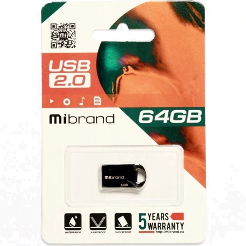 USB-флешка Mibrand 64GB Hawk Black USB 2.0 (MI2.0/HA64M1B): Объем памяти 64 GB