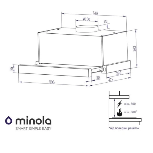 Вытяжка Minola HTL 6612 WH 1000 LED: Тип монтажа Встраиваемый