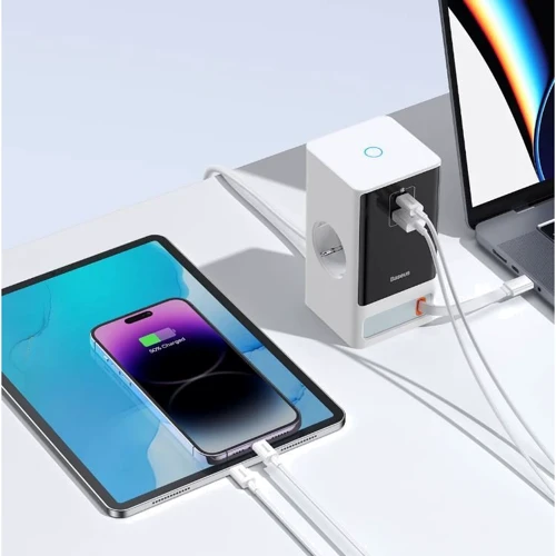 Зарядний пристрій Baseus Wall Charger 2AC+USB+USB-C PowerCombo PowerStrip Retractable-C 65W White (PSLR000602) фото 6