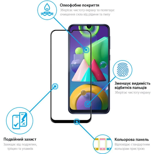 Аксесуар для смартфона Global Tempered Glass Full Glue Black for Samsung M307 Galaxy M30s / M215 Galaxy M21: Тип захисне скло