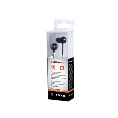 Наушники REAL-EL Z-1070 Black: Тип конструкции вакуумные