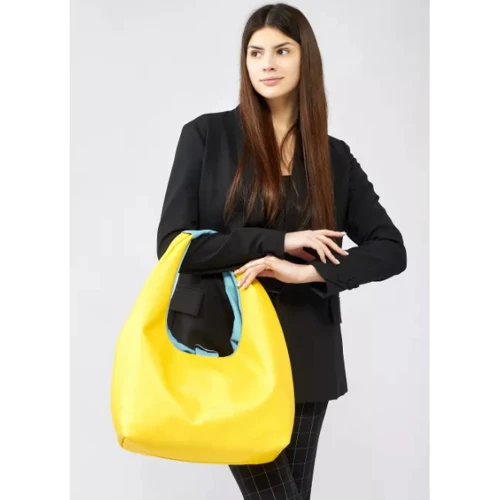 Женская сумка хобо Sambag HOBO L желто-голубая (53300128): Фактура Матовая, Гладкая