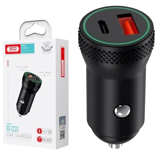 Зарядний пристрій XO Car Charger USB+USB-C CC33 18W Black
