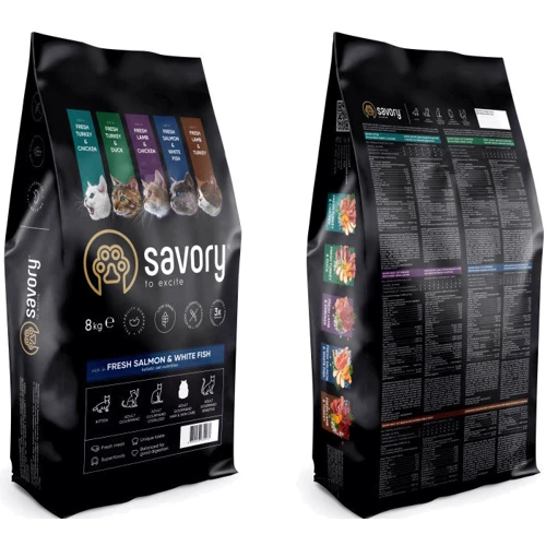 Сухой корм Savory для длинношерстных кошек со свежим лососем и белой рыбой, 8 кг (4820232630037): Тип Сухой корм