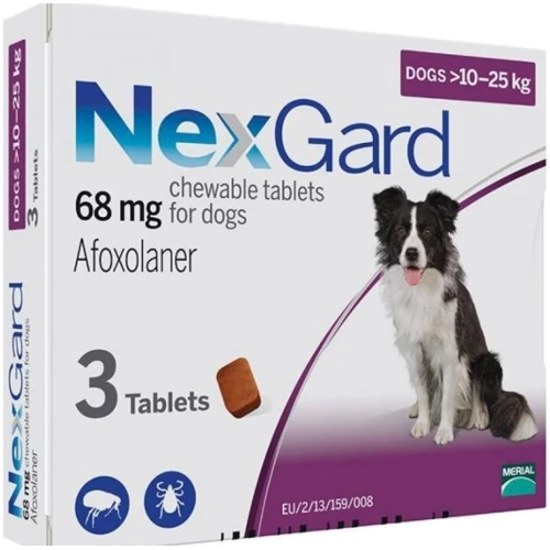 Таблетки Merial NexGard от блох и клещей для собак Afoxolaner 68 мг 1х3 шт. 10-25 кг цена за 1 таб. Продажа  блистером 3 табл