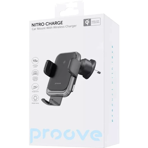 Держатель Proove Car Holder Wireless Charger Nitro Charge 15W matte Black (WHNC15002005): Совместимость Для смартфона, Apple