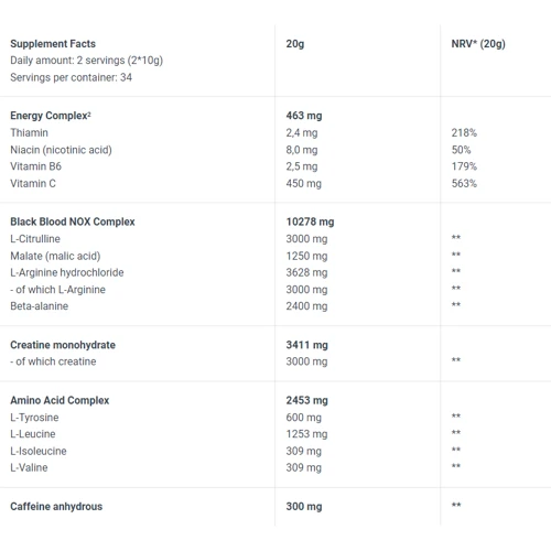 Предтренировочный комплекс BiotechUSA Black Blood NOX+ 340 g / 34 servings / Ruby berry: Тип Комплекс до тренировки