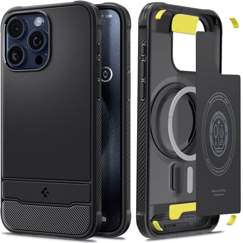 Чехол для iPhone Spigen Rugged Armor MagFit Matte Black (ACS06703) for iPhone 15 Pro: Цвет черный