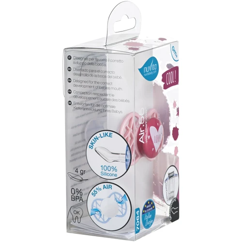 Пустушка Nuvita Air55 Cool ортодонтична з ковпачком LOVE 0m+ рожева (NV7064PR): Вид пустушки классическая