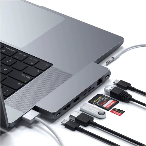 Адаптер Satechi Adapter Aluminum USB-C to 2xUSB-C+USB+HDMI+RJ45+SD+3.5mm Space Gray (ST-UCPHMXM) фото 4
