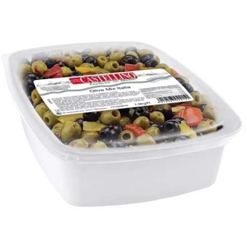 Оливки Castellino микс зеленые и черные без косточек в масле 1.9 кг (8010503144158)