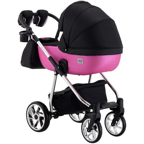 Коляска 2 в 1 Adamex Hybryd Plus Polar (Chrome) BR607 чорний (різнокольоровий люрекс) - яскраво-рожева шкіра (видавлені точка) фото 7