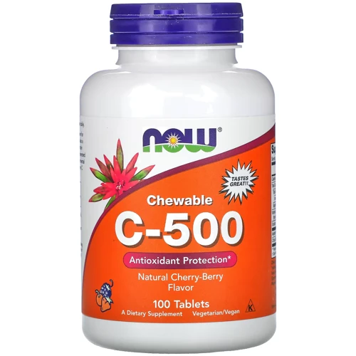 NOW Foods Chewable C-500 Вітамін С жувальний зі смаком вишні та ягід 100 таблеток