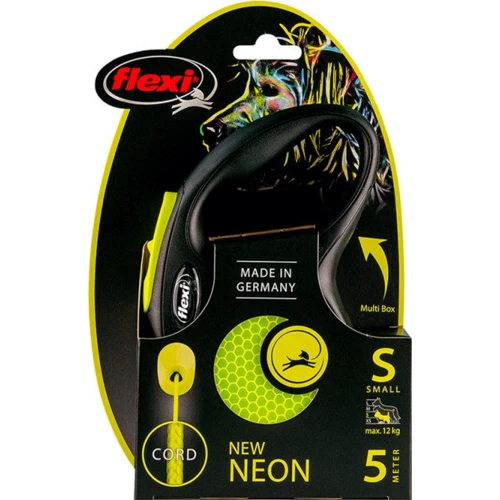 Поводок-рулетка Flexi New Neon S до 12 кг 5 м чорний / жовтий (4000498025215): Тип шнура трос