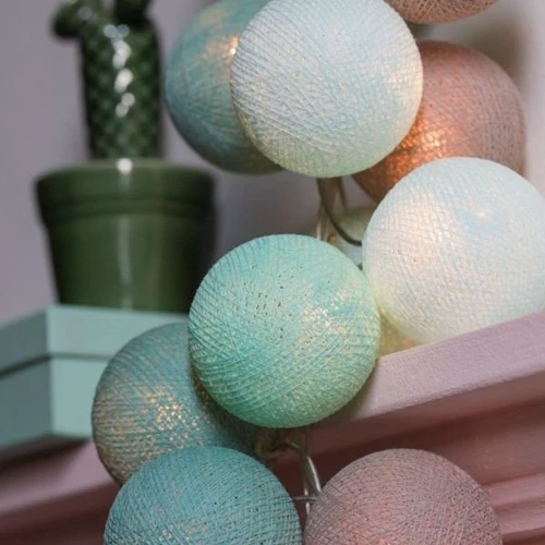 Гирлянда Cotton ball lights на 20 шаров 3,8м, Mint: Применение Для дома