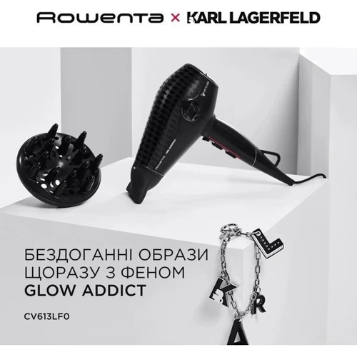 Фен Rowenta CV613LF0: Додаткові параметри Подача холодного воздуха, Петля для подвешивания, Мощные, Концентратор, Вращение насадки, Съемная задняя решетка, Защита от перегрева