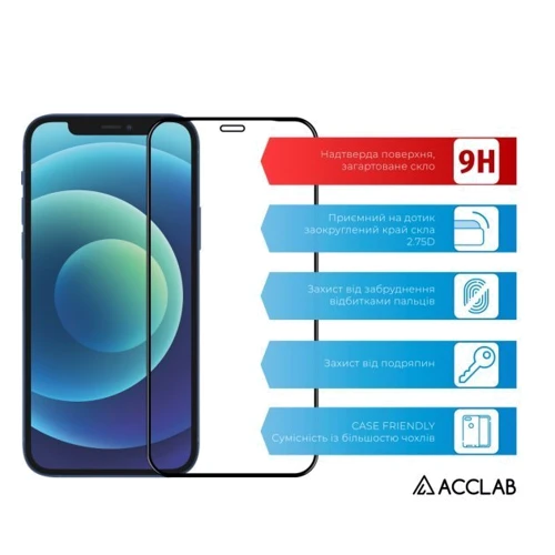 Захисне скло для iPhone ACCLAB Tempered Glass Full Glue ESD Black for iPhone 12 / 12 Pro: Тип захисту екрана на екран