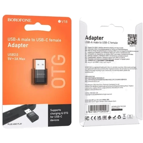 Адаптер Borofone Adapter BV18 USB2.0 to USB-C Black фото 6