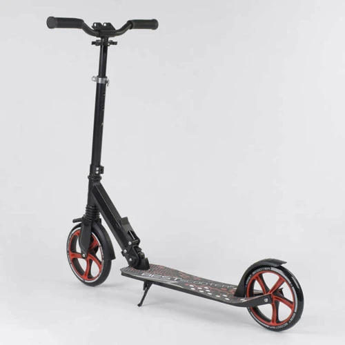 Самокат детский Best Scooter с PU колесами, зажимом руля и 1 амортизатором Black/Red (88914): Конструкция рамы складная