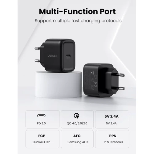 Зарядное устройство Ugreen USB-C Wall Charger CD250 25W Black with USB-C Сable (50581): Количество USB-портов 1