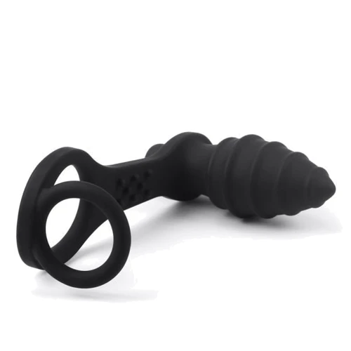 Анальная пробка с эрекционным кольцом и вибрацией LoveToy Ass Rasca Prostate Plug Combo Vibrating Black