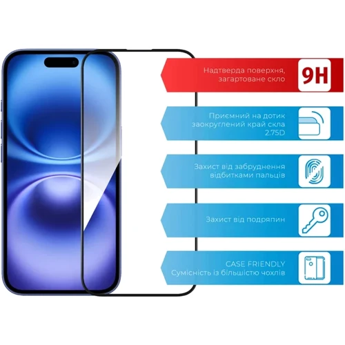 Захисне скло для iPhone ACCLAB Tempered Glass Full Glue Black для iPhone 16 Plus фото 5