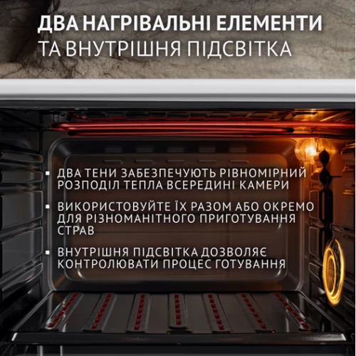 Электродуховка настольная PERFELLI TRIMO 48 WHITE: Размеры 59x33x46.5 см