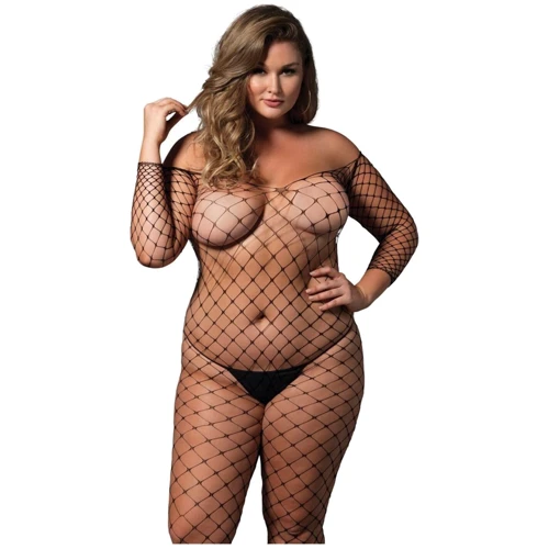 Бодистокинг Leg Avenue Off the shoulder bodystocking Black Queen Size