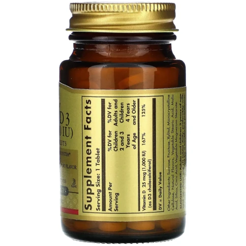 Solgar Vitamin D3 Natural Strawberry And Banana Flavor Витамин Д3 1000 МЕ 100 жевательных таблеток: Тип Витамин D