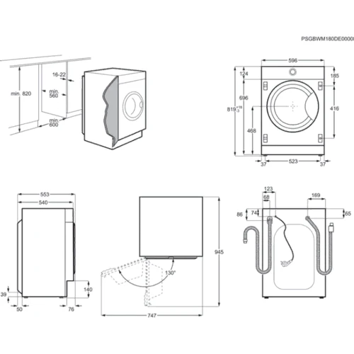 Встраиваемая стиральная машина Electrolux EW7F348SI: Размеры ШxВxГ, см 59.6 х 81.9 х 54