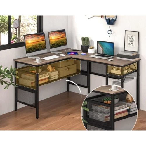 Компьютерный стол Costway Hutch L-образный с зарядным (5903032062388)