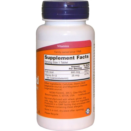 NOW Foods Folic Acid 800 mcg with Vitamin B-12 Tablets 250 tabs / 250 servings: Стать Унисекс