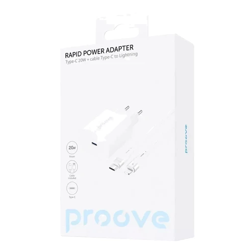 Зарядний пристрій Proove Wall Charger USB-C Rapid 20W White with Lightning Cable (WCRP20012102): Особливості Быстрая зарядка, Power Delivery (PD), USB-C