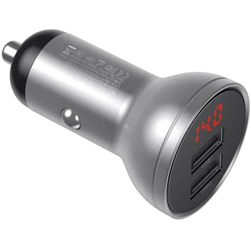 Зарядний пристрій Baseus Car Charger 2хUSB Digital Display USB 4.8A 24W Black/Silver (CCBX-0S)